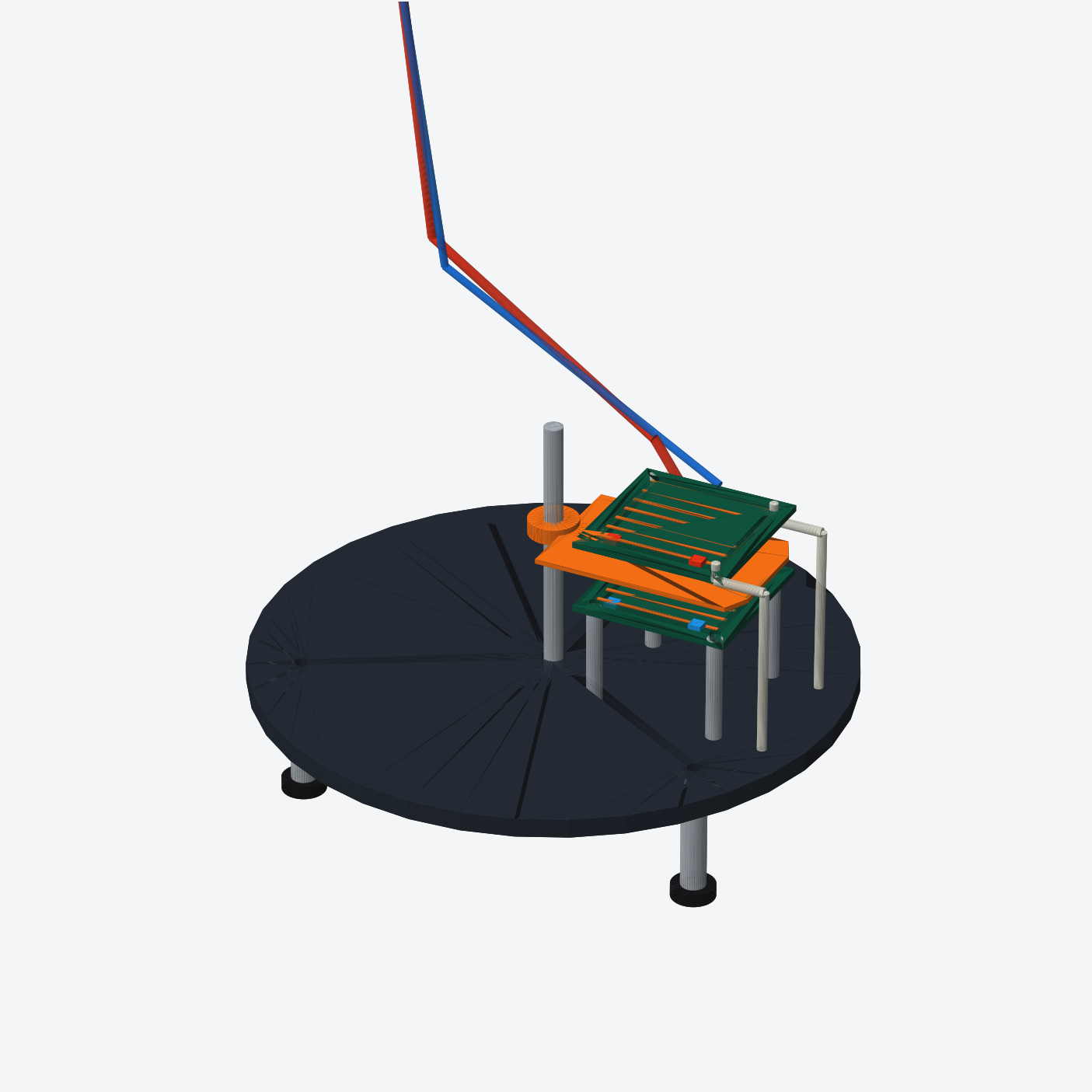 CAD detail showing two heater and temperature-sensing boards with a shutter in between