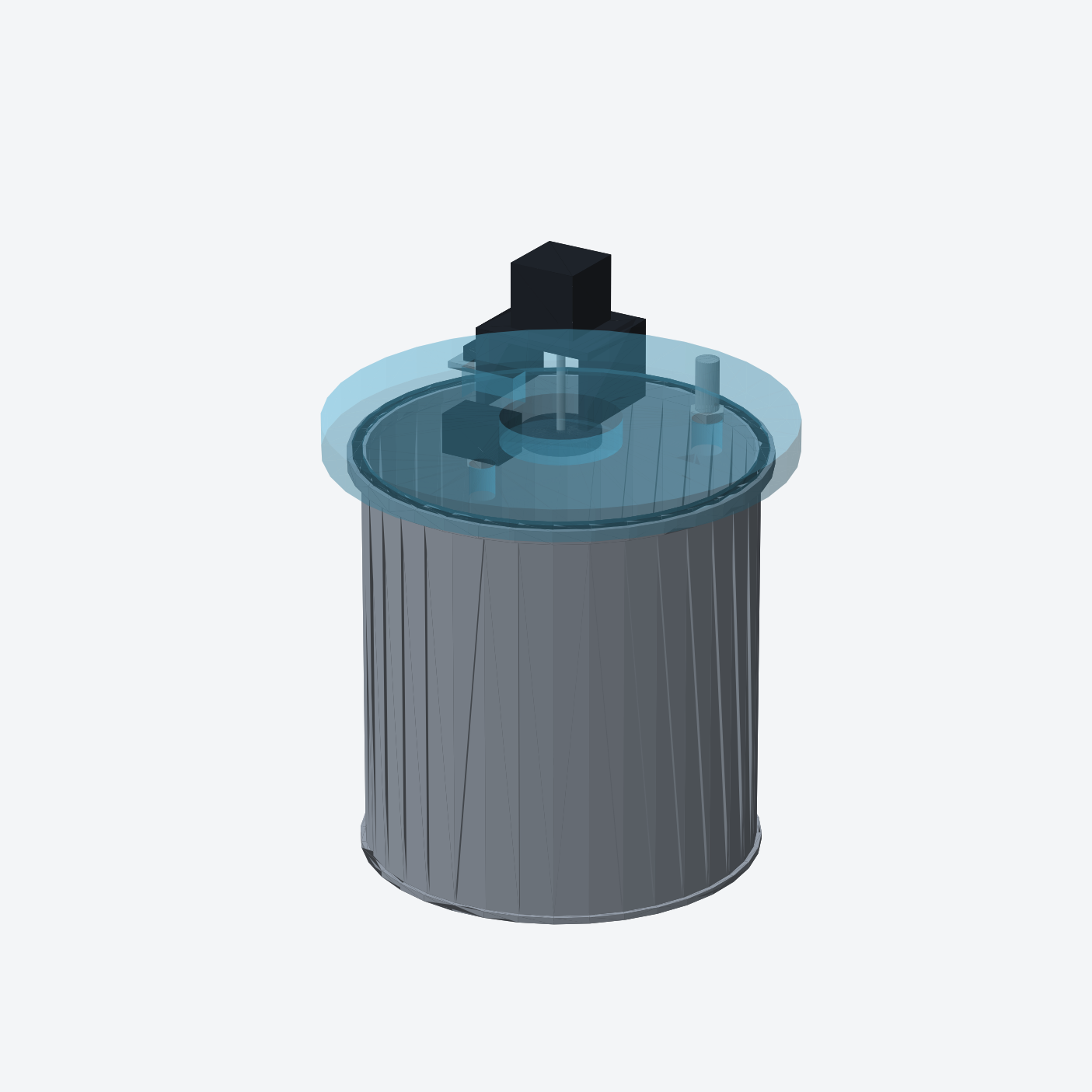 CAD render of the proposed stainless-pot thermal-vacuum chamber with acrylic lid and external stepper motor