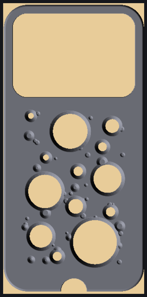 Phone case with randomly placed circular crater cutouts of various sizes