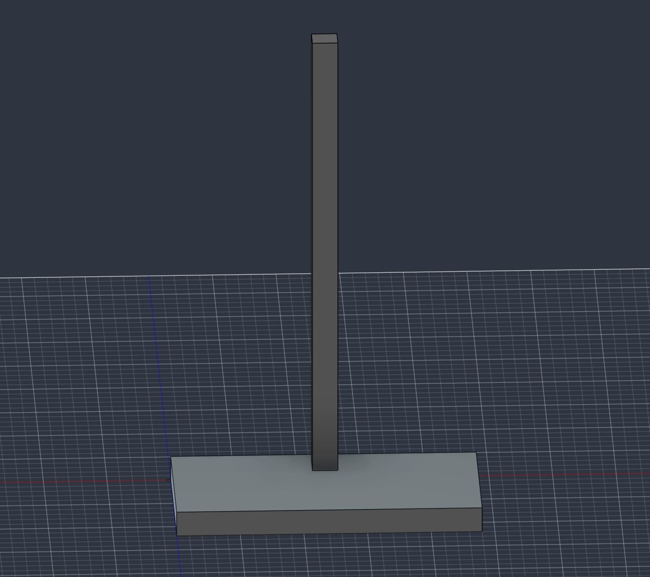 CAD view of the flat rectangular base with a tall vertical column rising from its center