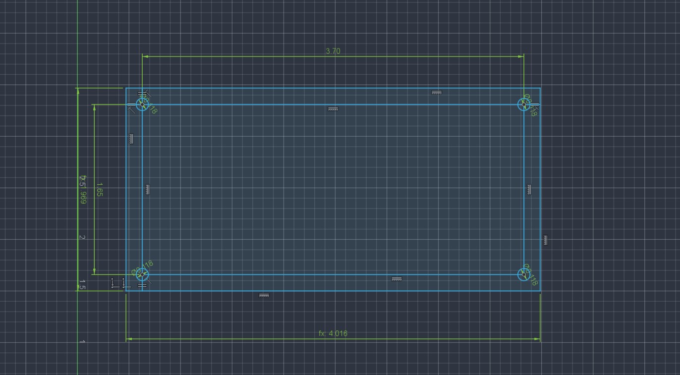 Fusion 360 sketch of the board outline and mounting holes