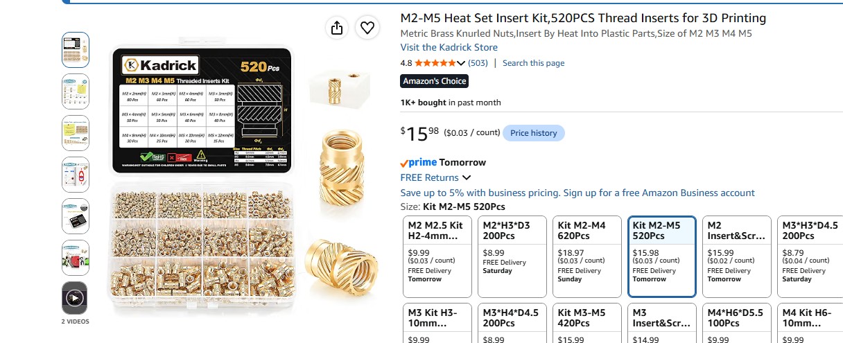 Heat-set insert kit listing