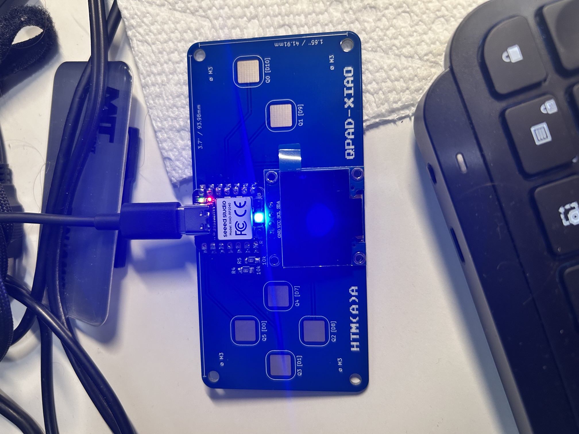 Soldered QPAD board plugged in over USB-C