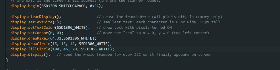 Code drawing a pixel and two circles
