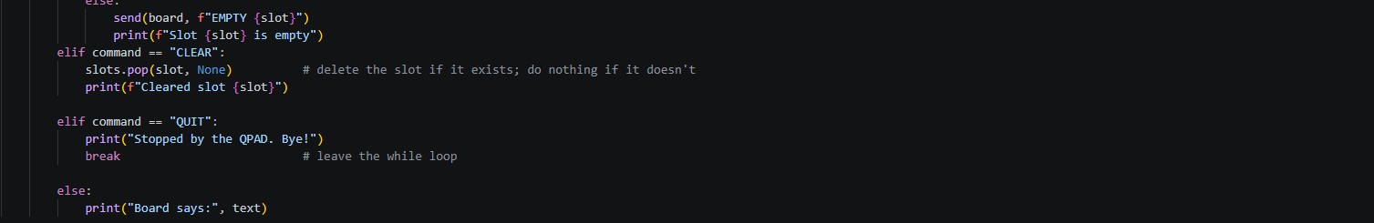 Python code for the CLEAR and QUIT commands