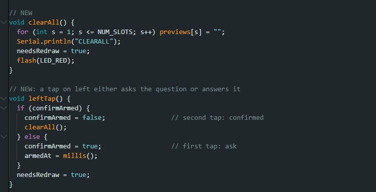 Code for the two-tap clear confirmation