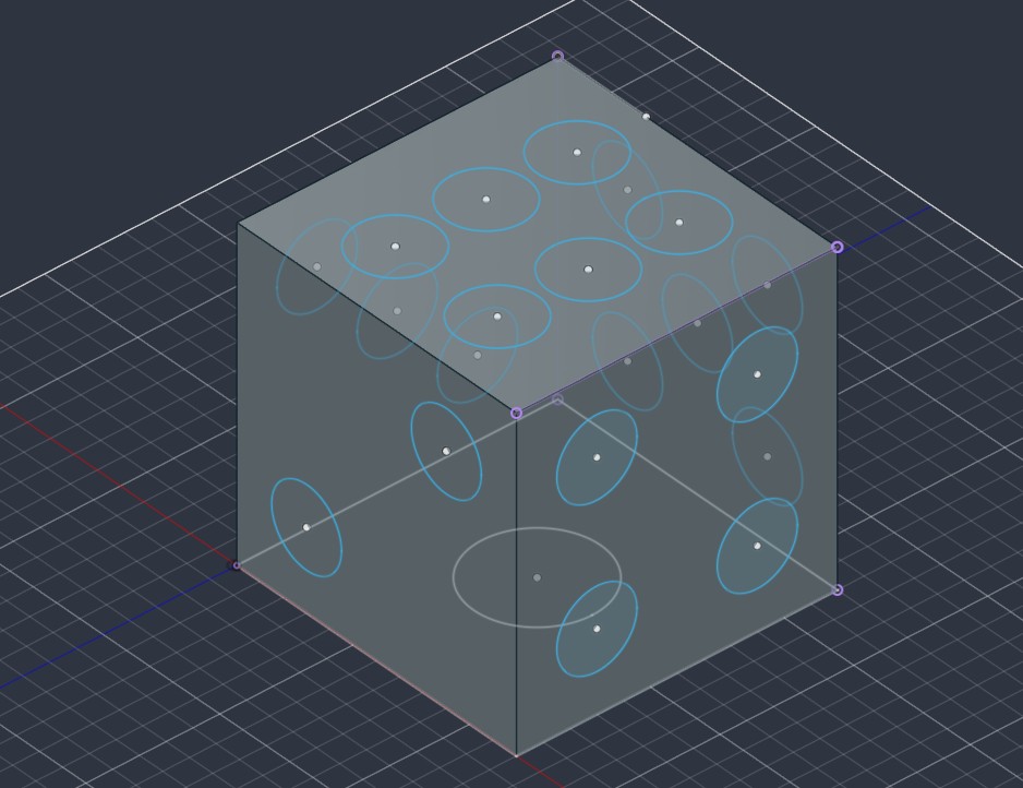 Cube with pip circles sketched on each face