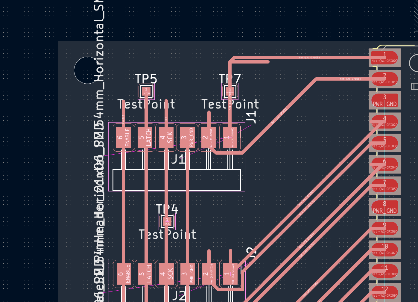 Close-up of traces running through the module headers