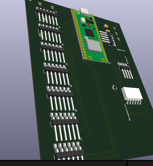 3D view of the board with horizontal pin headers