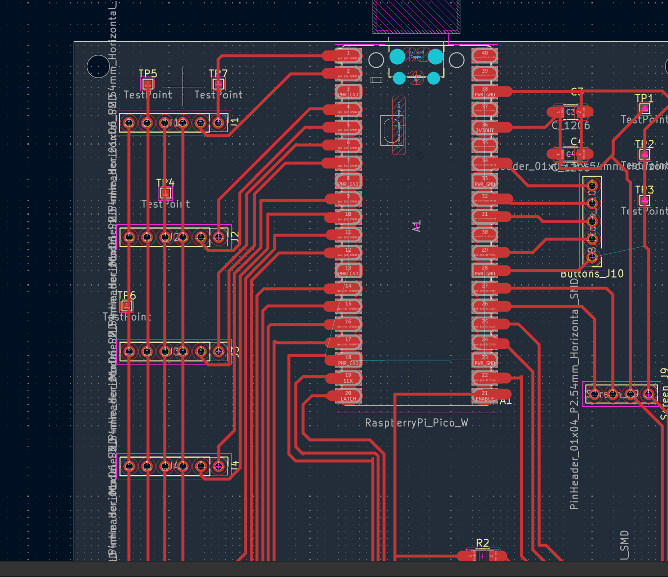 Routed traces with vertical pin headers