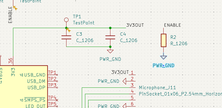 Capacitors on the 3.3V line and the enable resistor
