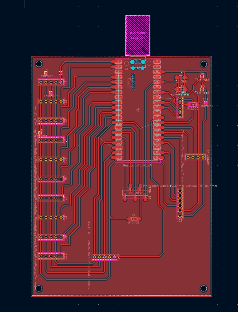 Final central board layout in KiCad