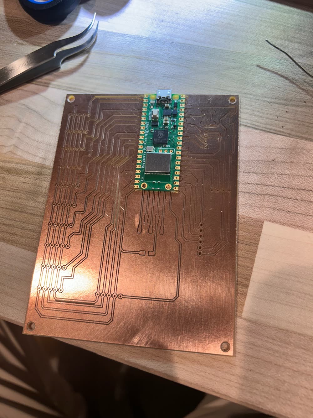 The Pico W placed on the milled board