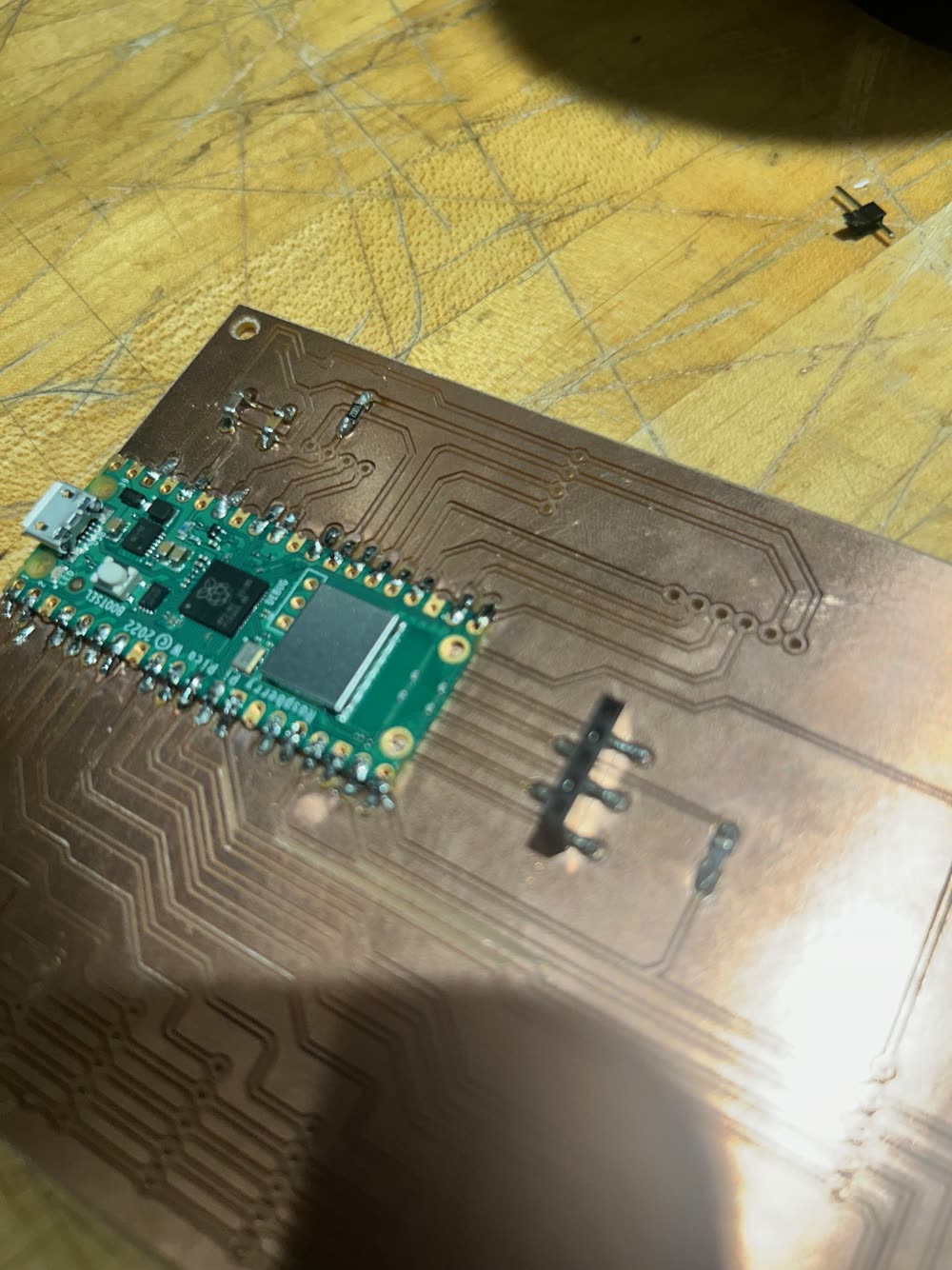 The Pico W soldered with the first parts