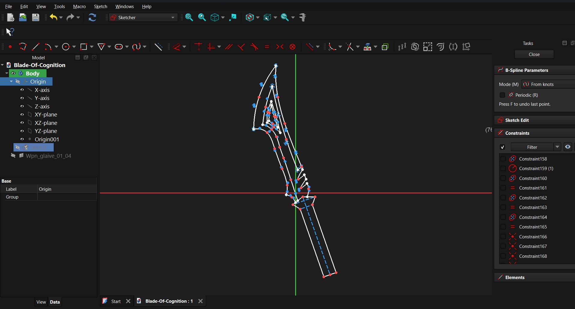 Drawing splines between all of the dots and constraining the handle