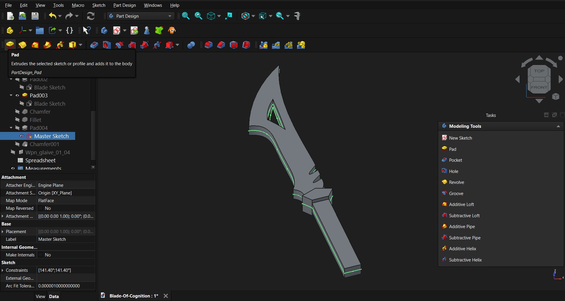 Extruding the shape of the blade