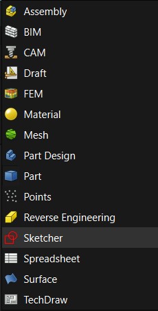 Changing the workbench to Sketcher