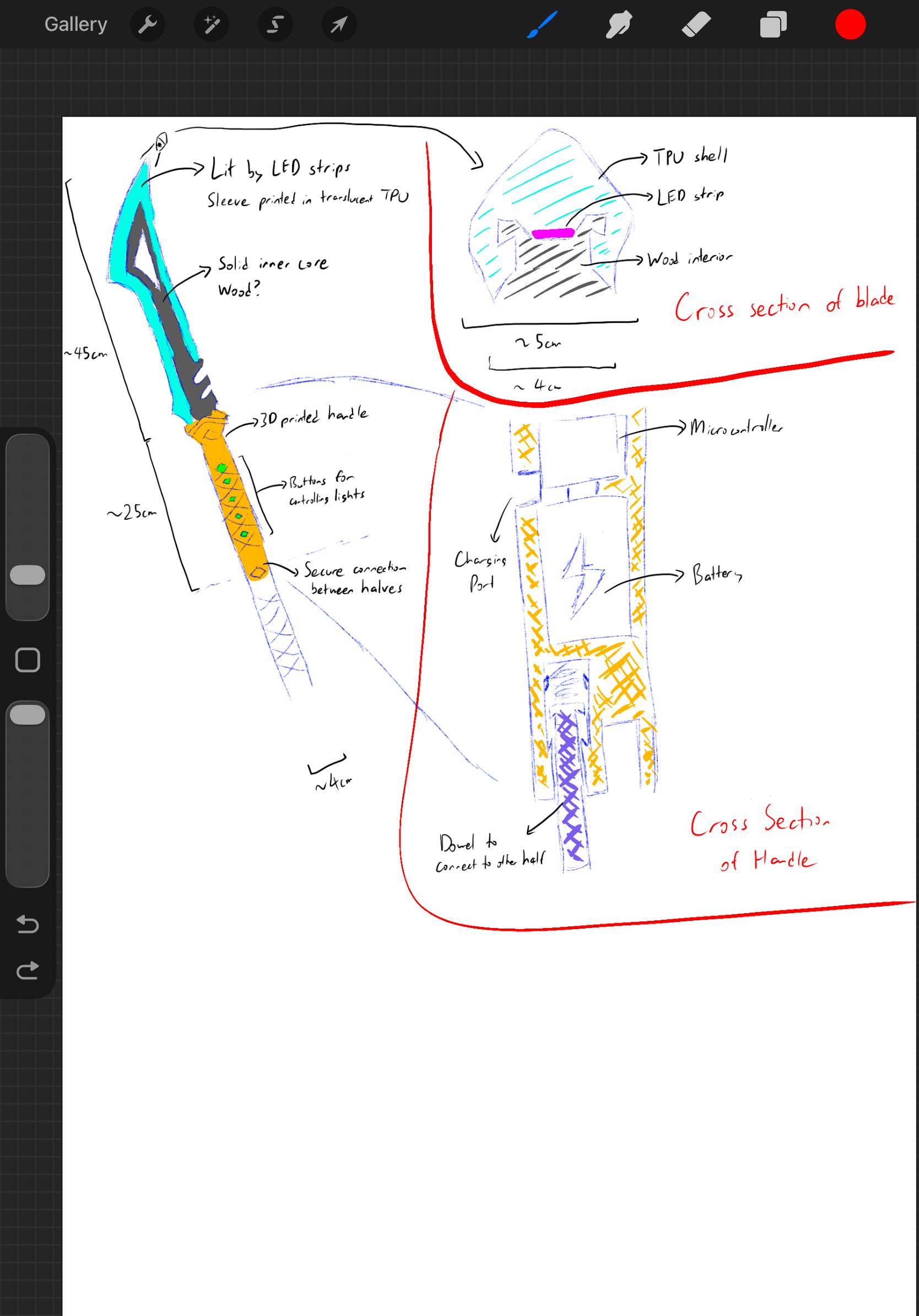 More progress: Sketching the handle construction