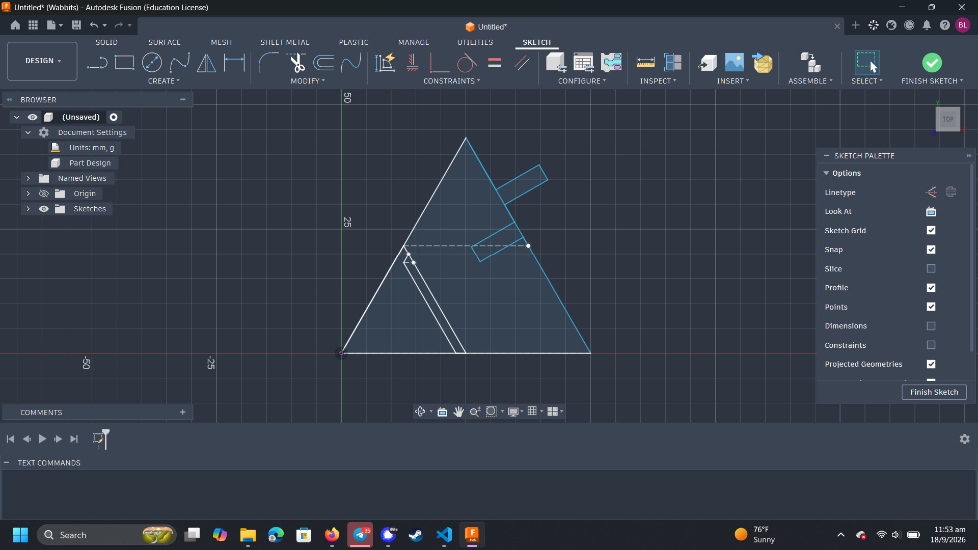 Initial Sketch, constraints hidden to avoid visual clutter