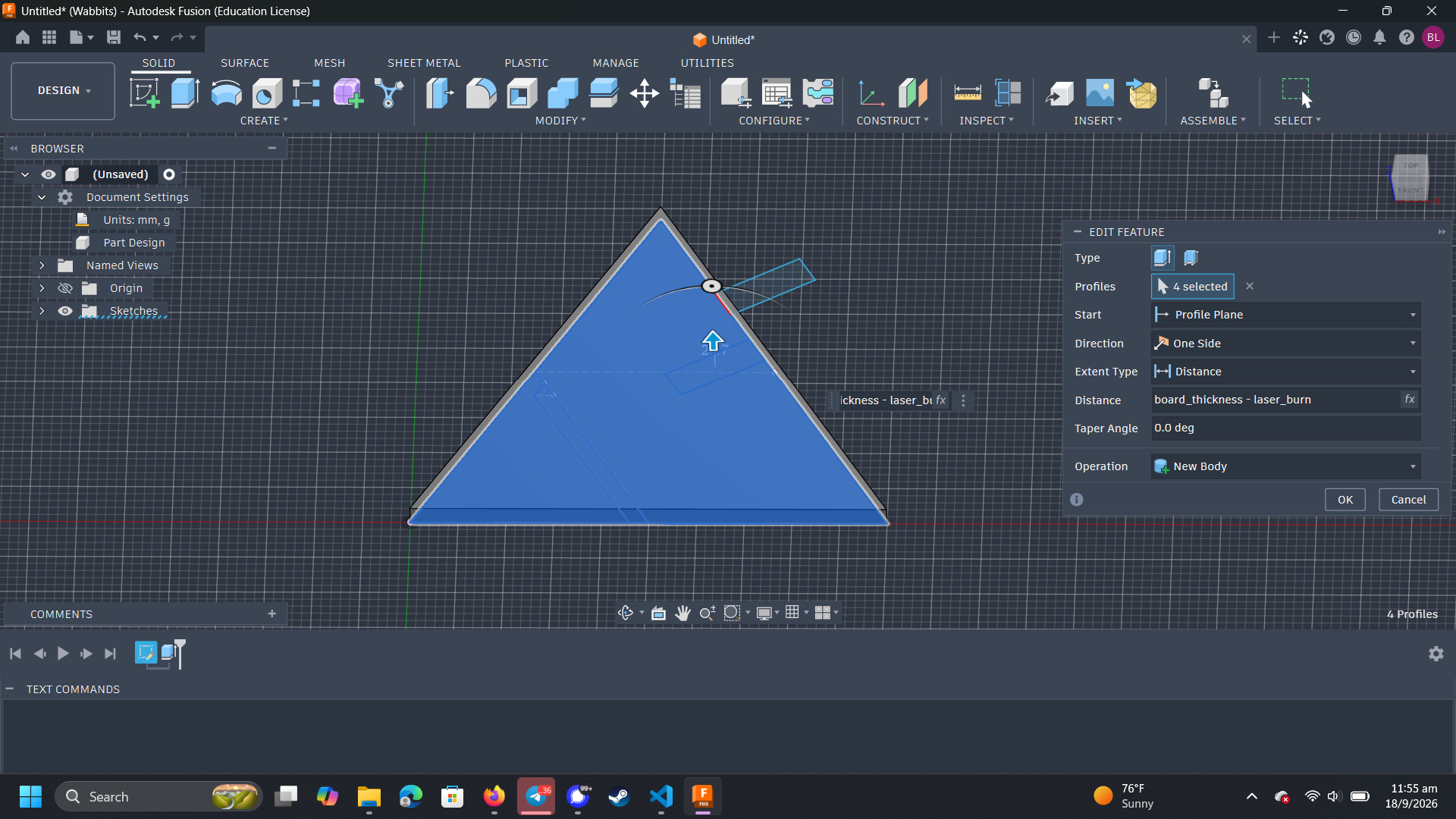 Extruding the main triangle