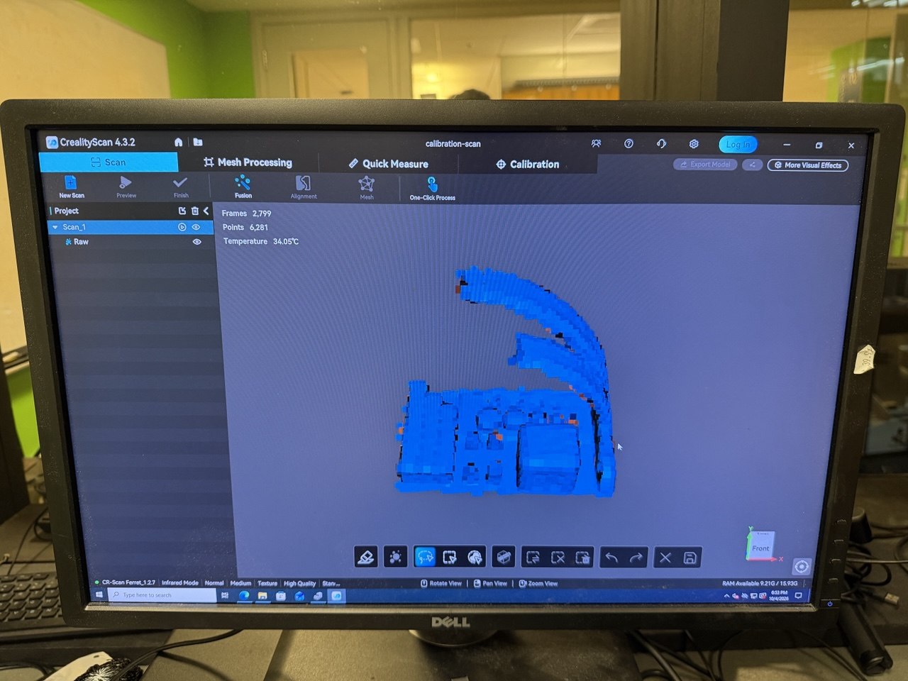 Initial point cloud generated by the scanner
