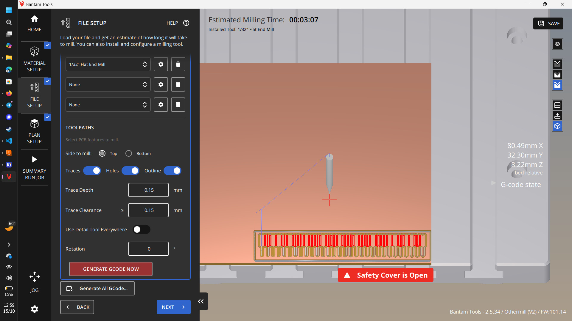 Generating the g-code for milling