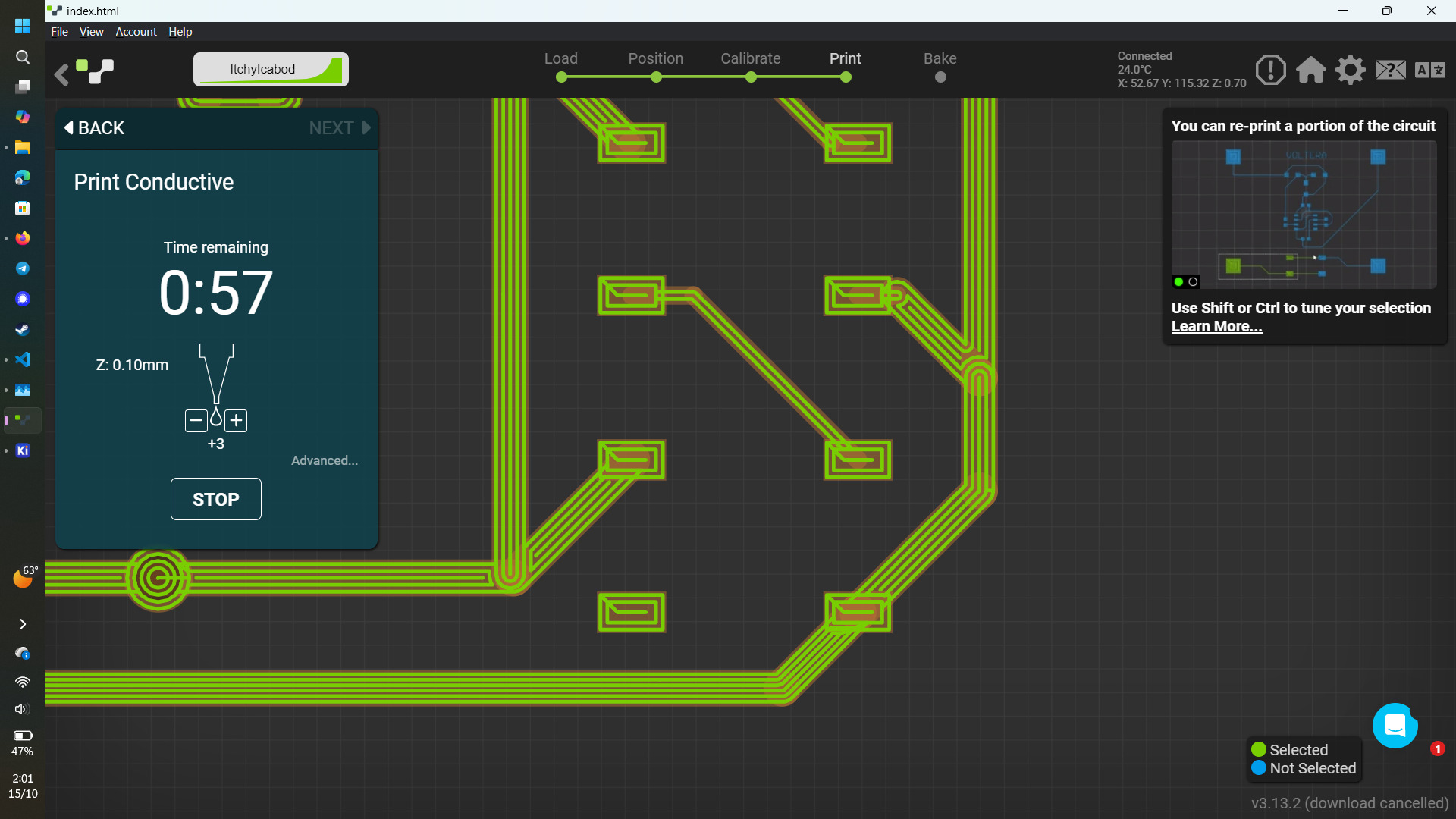Tool paths for printing the conductive ink