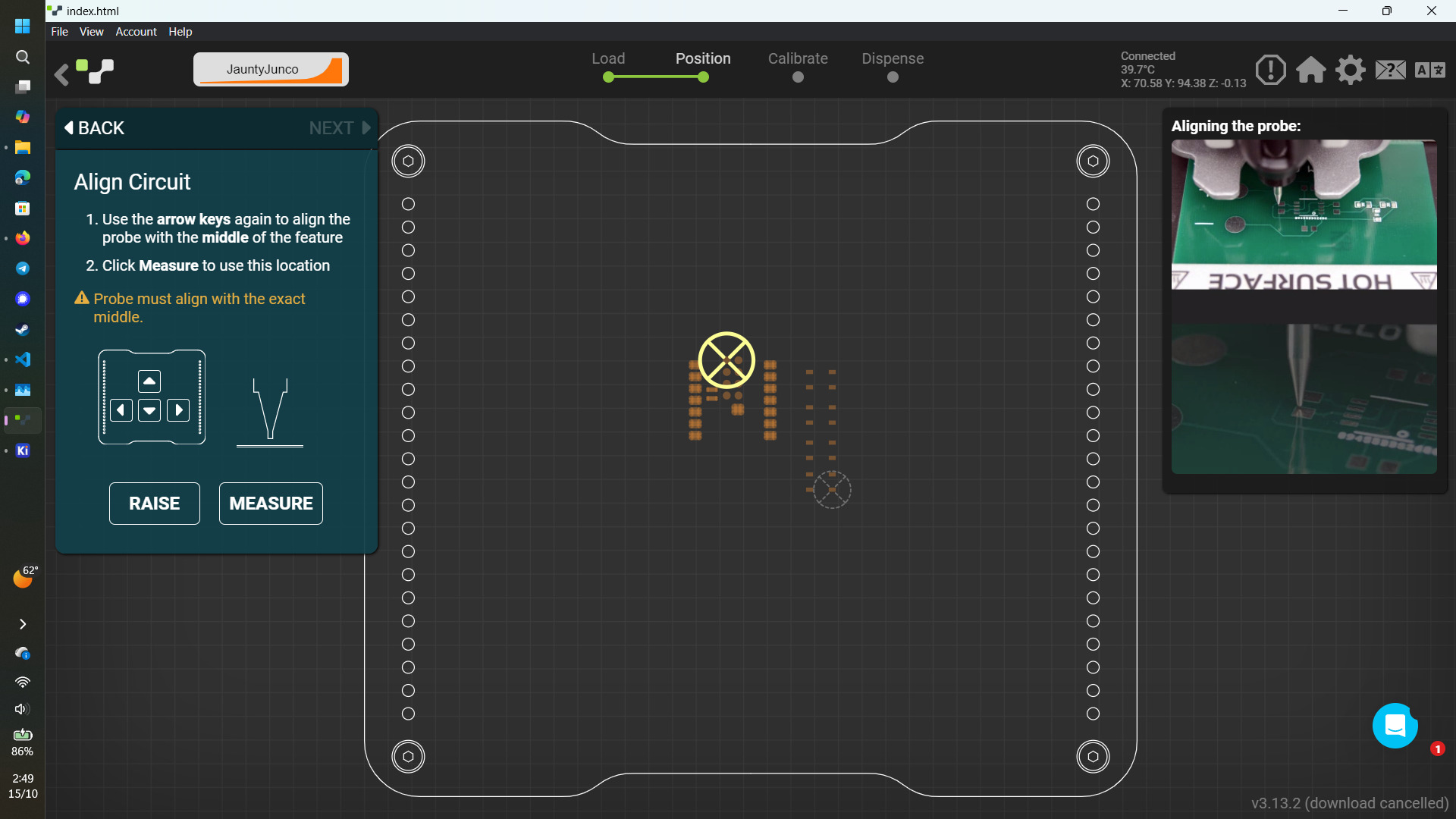 Voltera software asking me to probe a pad