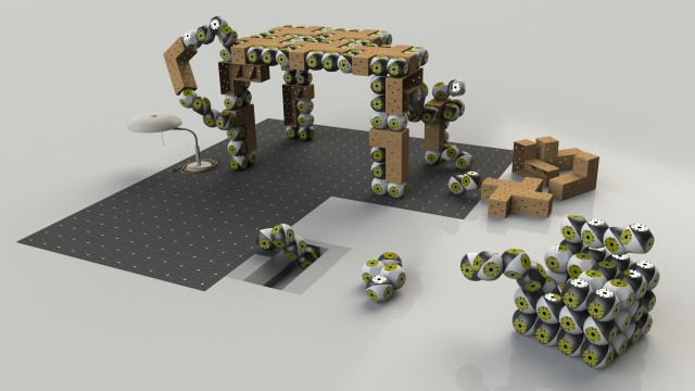 Roombots modules assembling into a table and other furniture (image: EPFL BioRob)