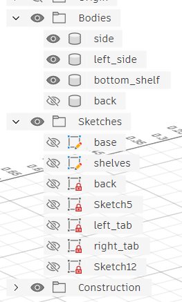 Fusion 360 browser tree showing sketches and bodies