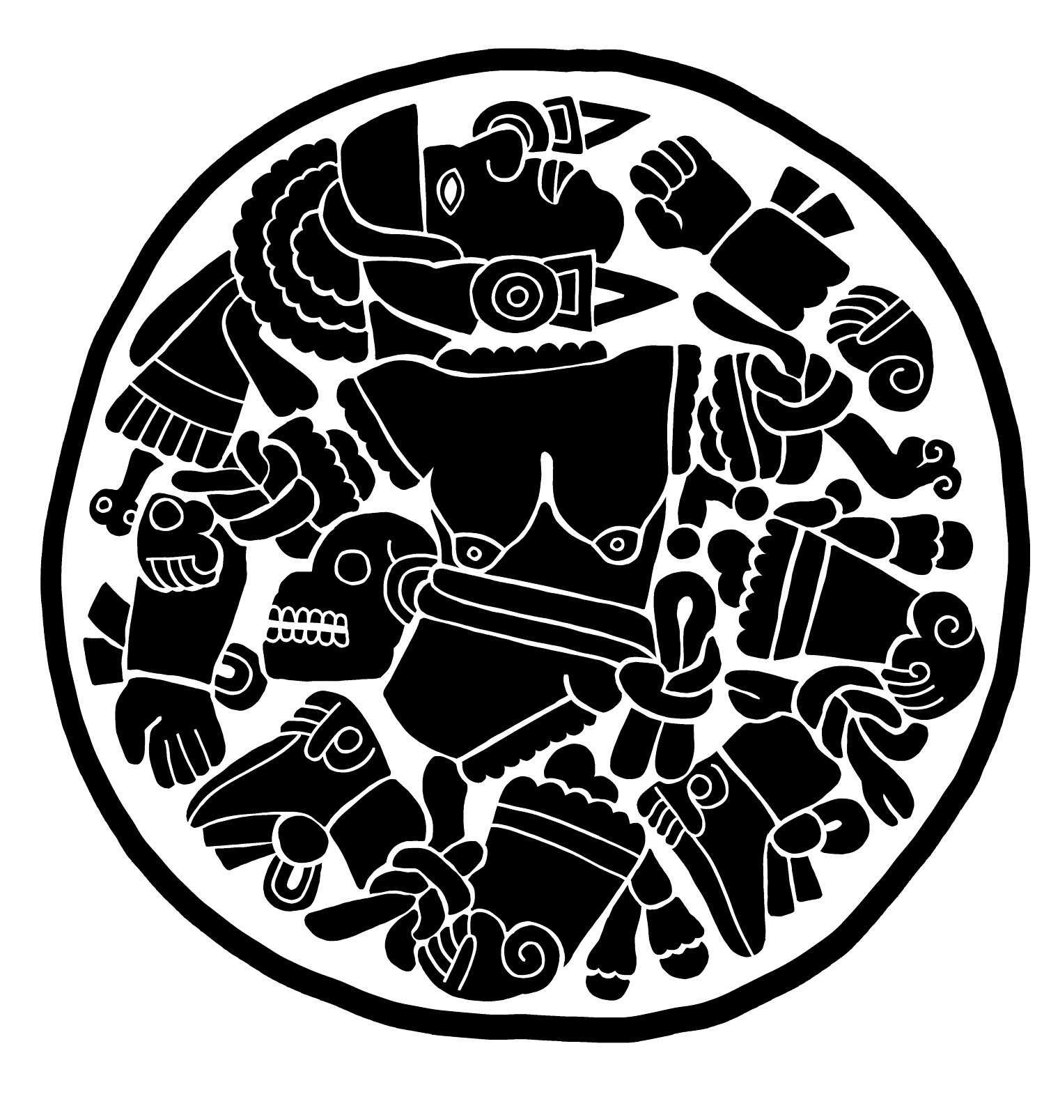 Hand-traced black and white reinterpretation of the carving