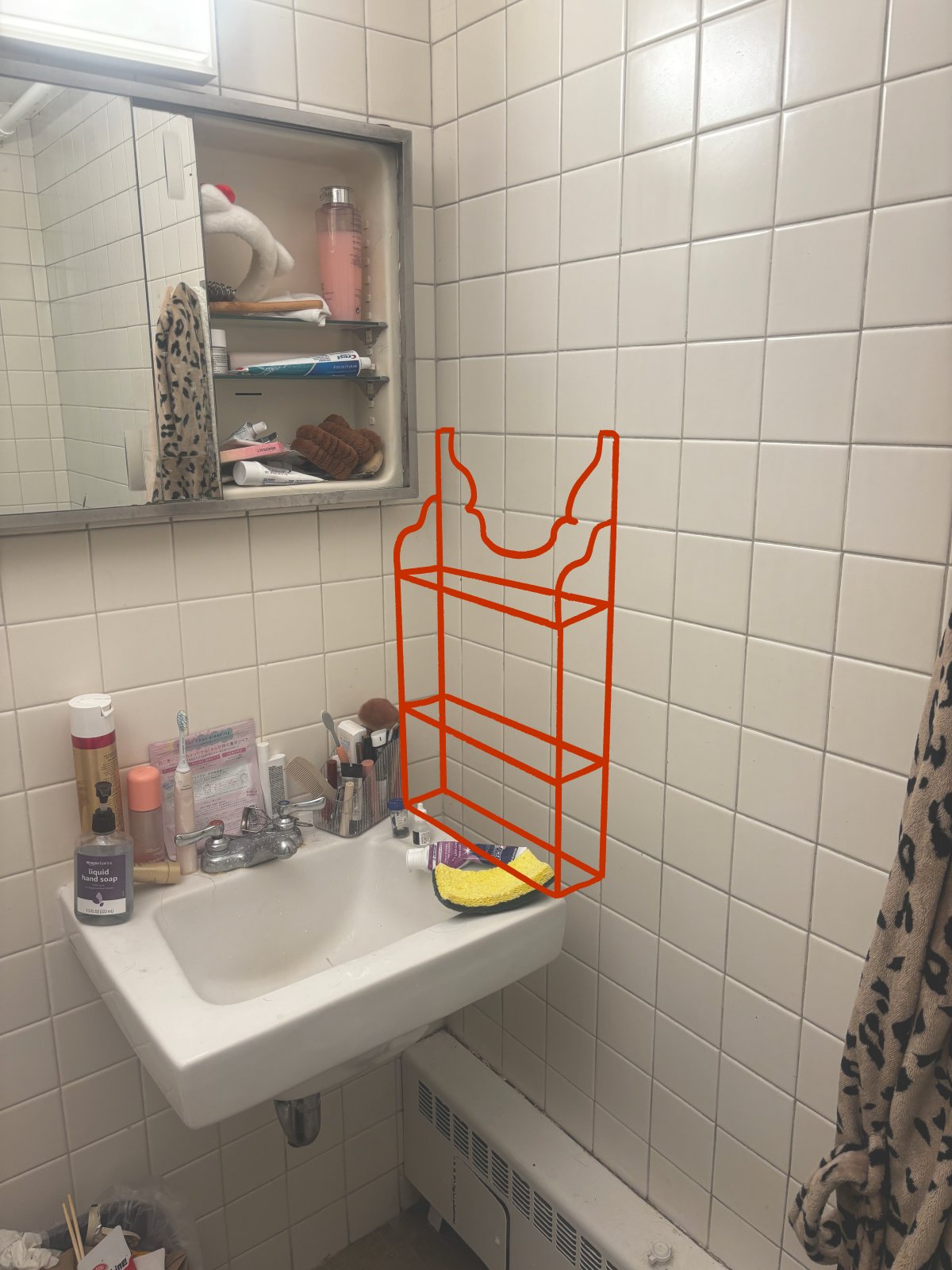 Sketch of the planned hanging bathroom shelf