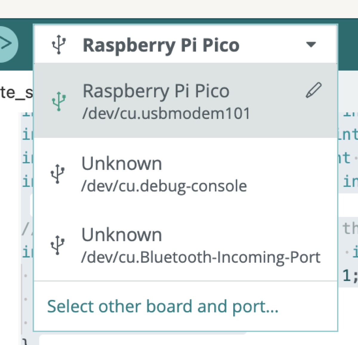 Arduino IDE with the board set to Raspberry Pi Pico