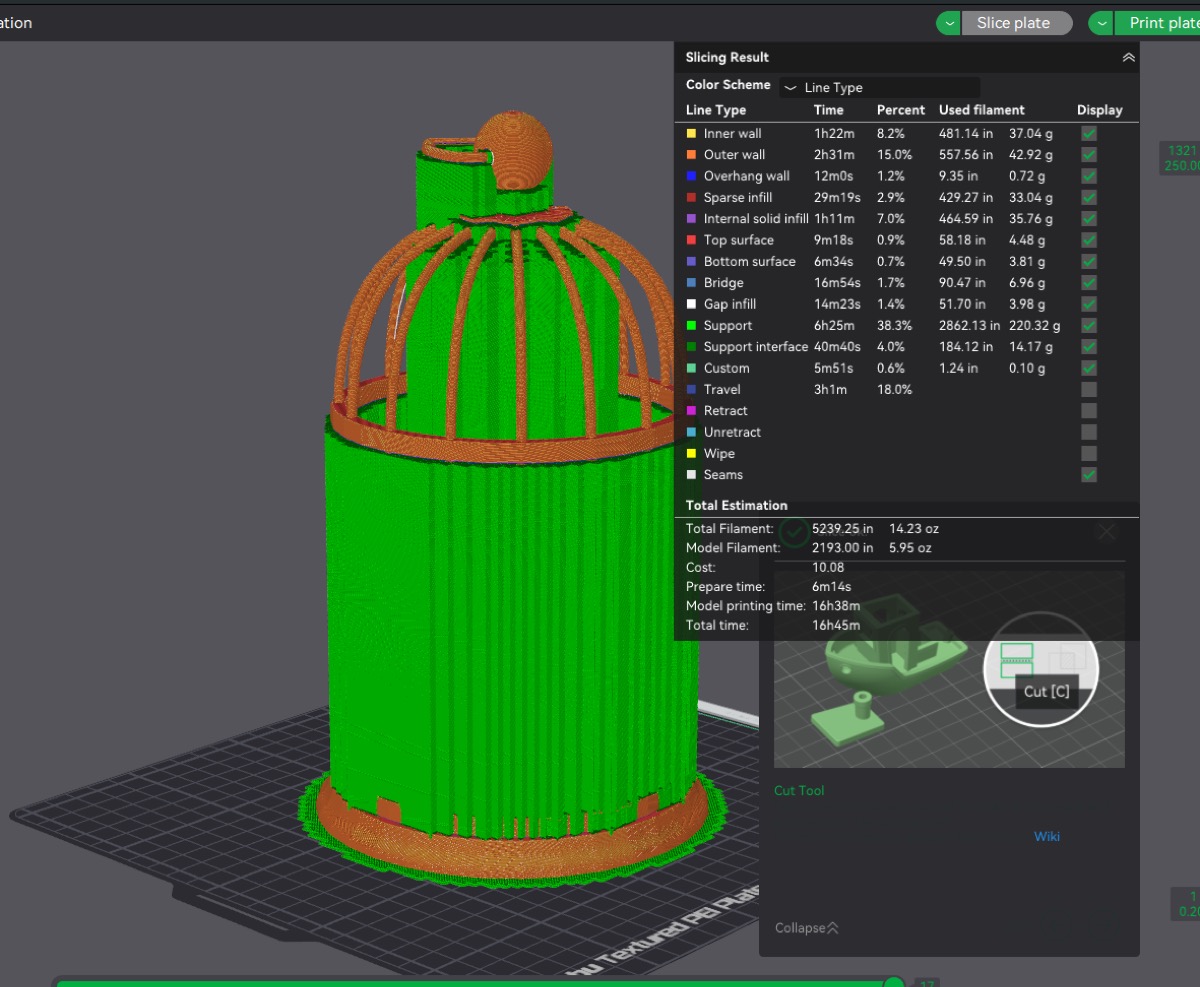 Slicer preview with snug supports
