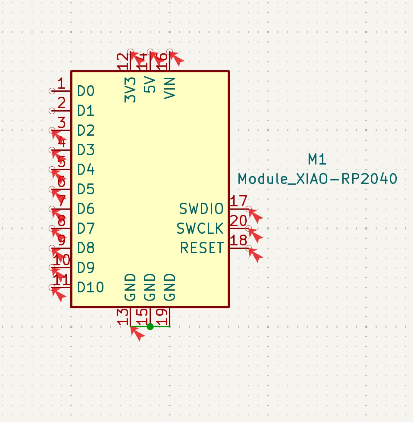 The RP2040 symbol placed in the KiCad schematic