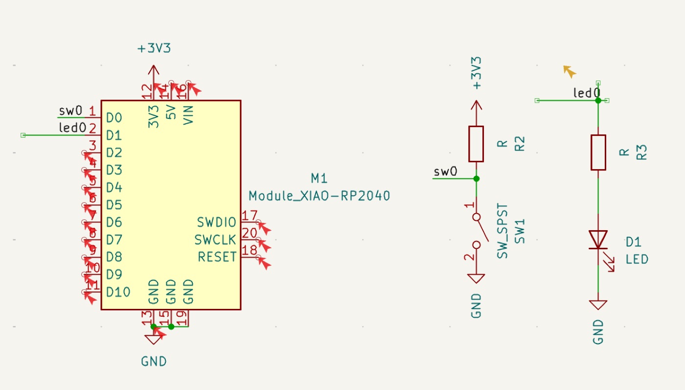The final schematic with switch and LED