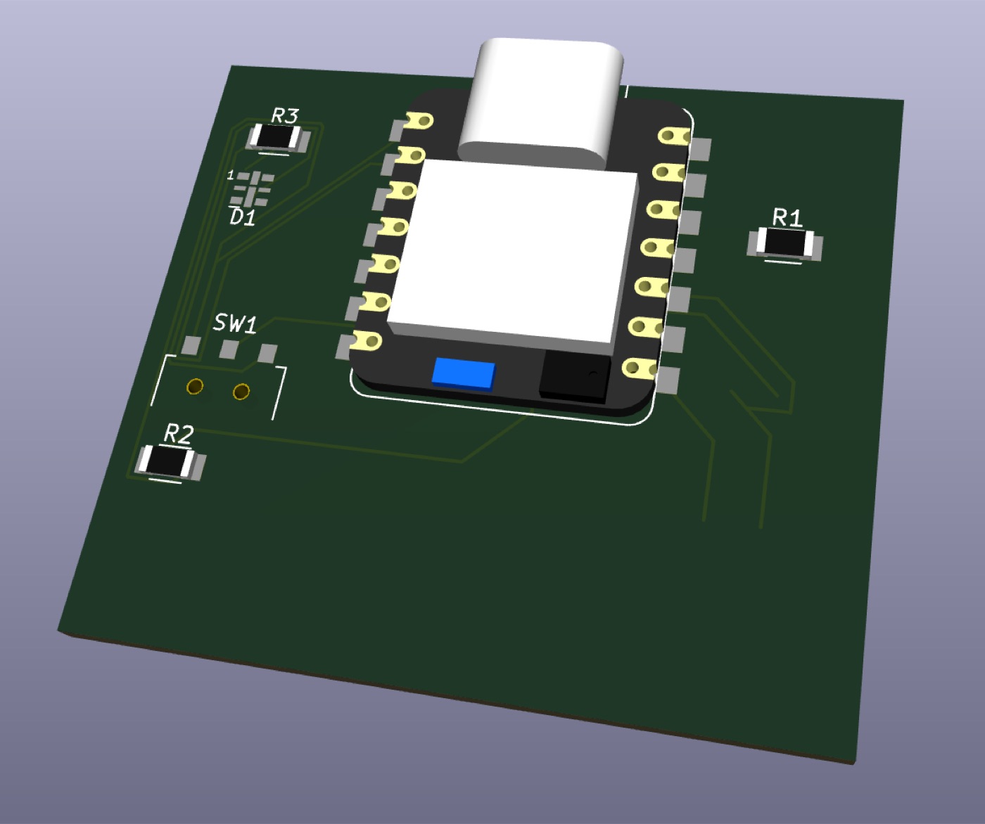 3D view of the board in KiCad