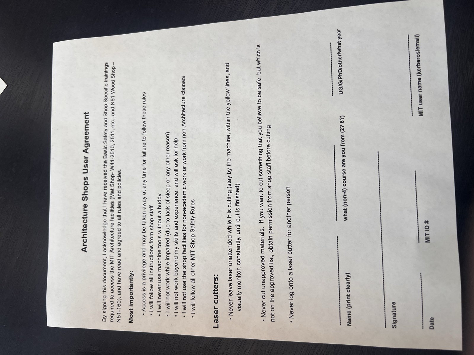 User agreement