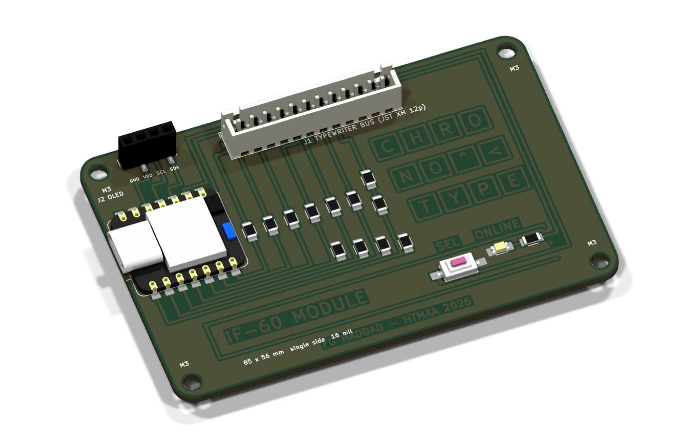 3D view of the board with all components