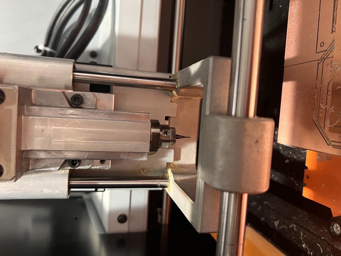 The SRM-20 spindle with the 1/64" end mill