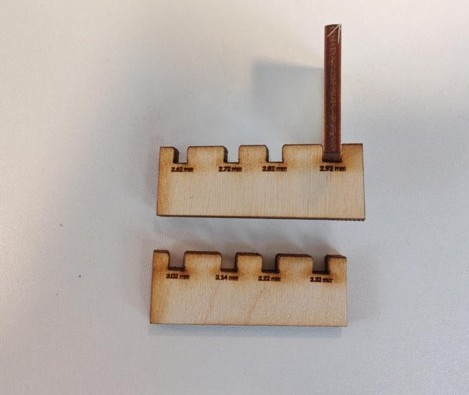 Chamfered joint clearance test pieces