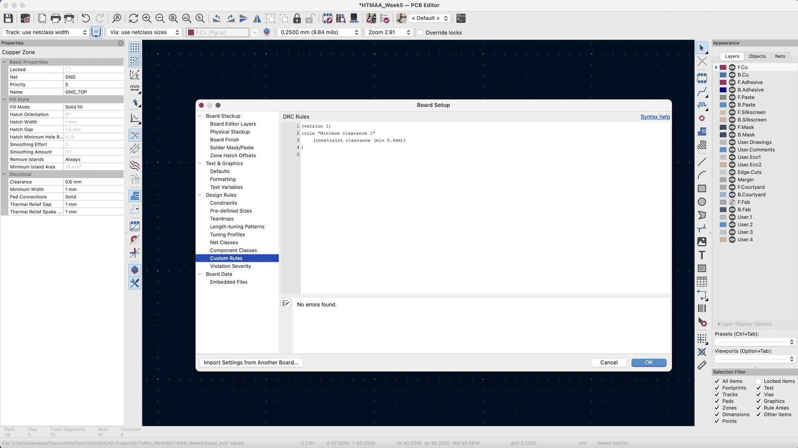KiCAD custom rules