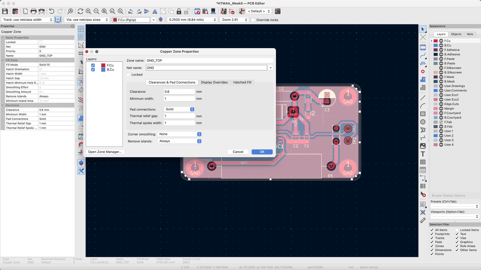 KiCAD copper zone settings