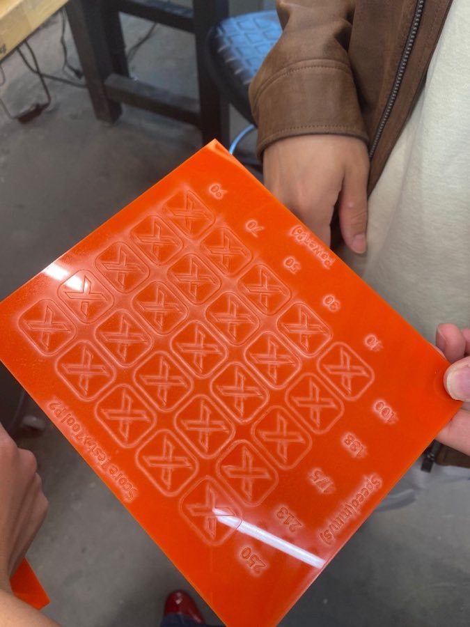 Orange acrylic engraving power and speed test grid