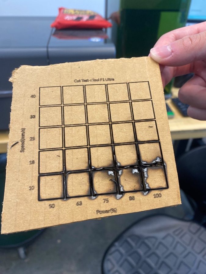 Cardboard laser power and speed test grid