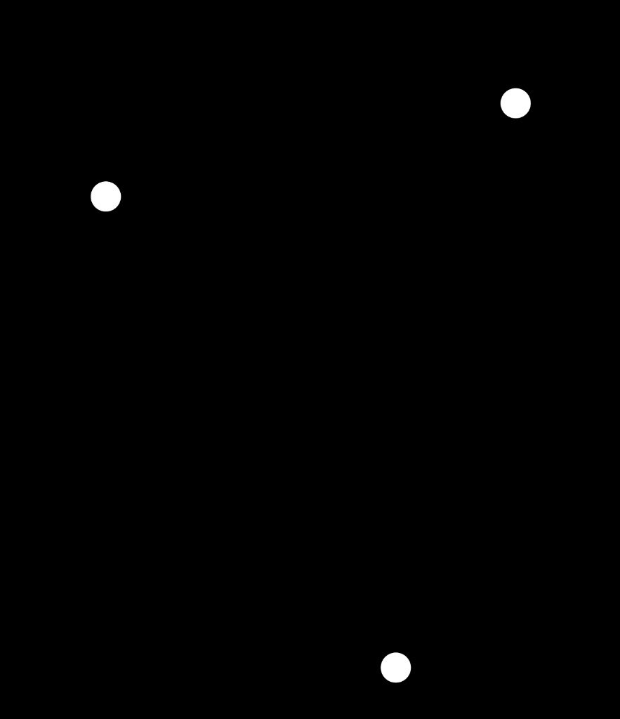 Board render with three white holes on a black background