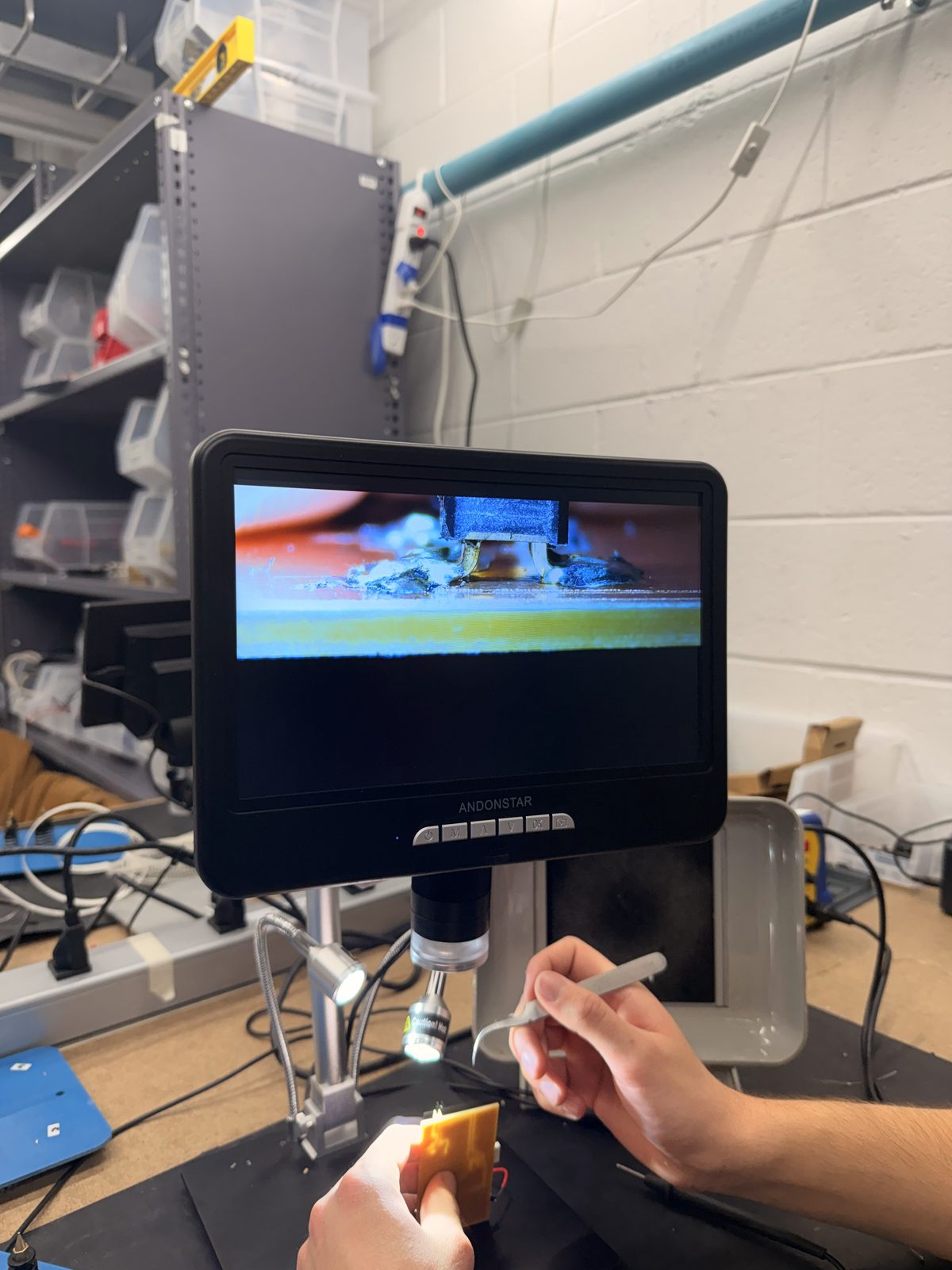 Inspecting the board on the microscope screen