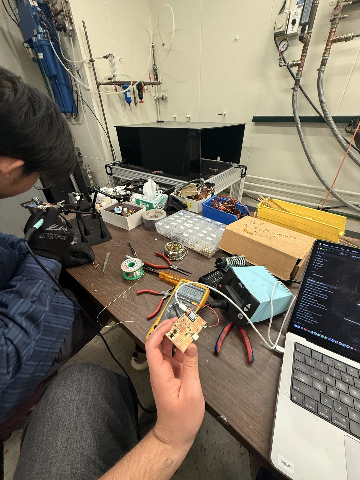 Testing the board with the multimeter