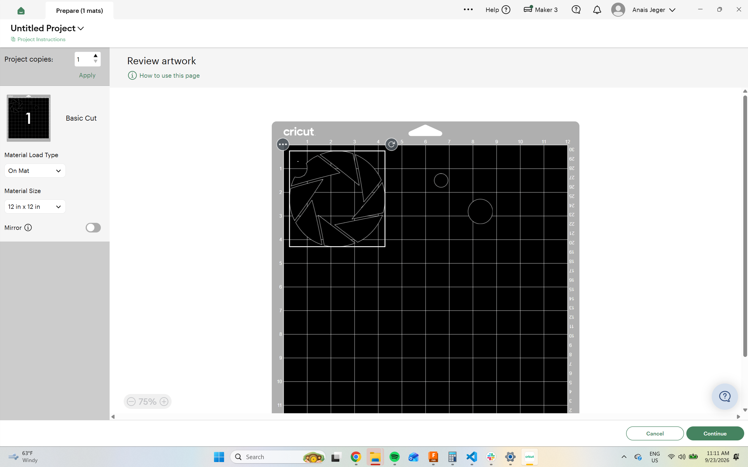 A screenshot of the vinyl cutter software.