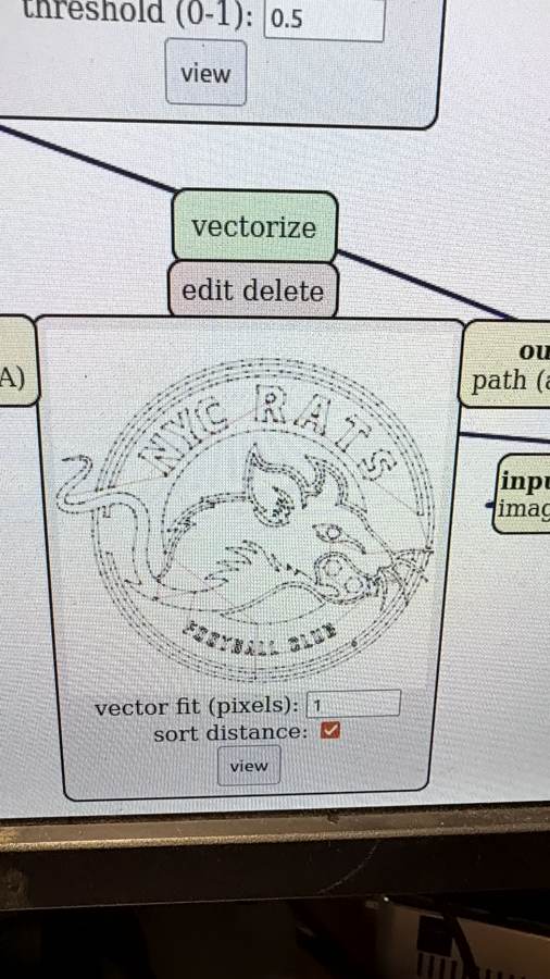 The vectorize module preview of the badge as traced cut paths